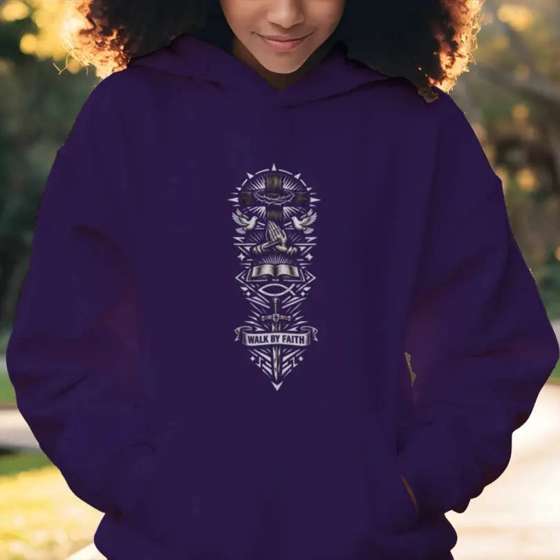 Walk By Faith Christian Hoodie Graphic Pullover Cotton Blend Pocket - Obsidien Wear